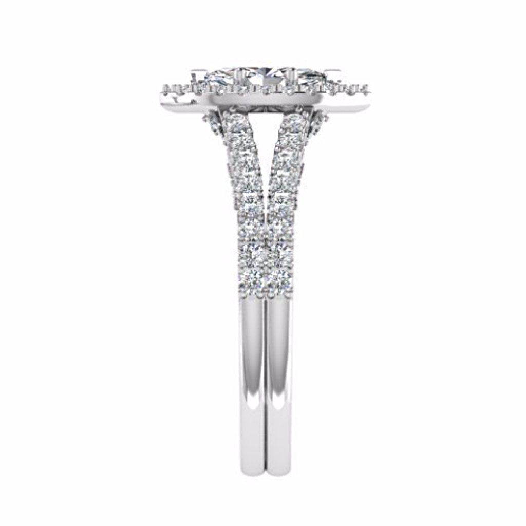 Marquise Halo Diamond Split Shank Engagement Ring 18K Gold - Thenetjeweler