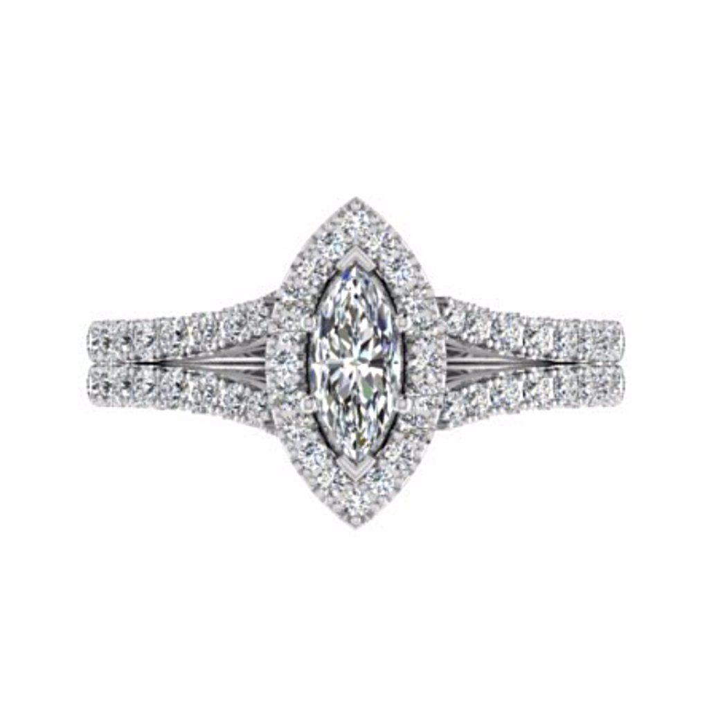 Marquise Halo Diamond Split Shank Engagement Ring 18K Gold - Thenetjeweler