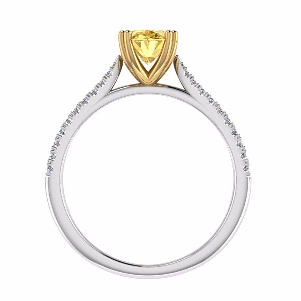 Oval Yellow Diamond Side Stone Ring 18K White Gold Setting - Thenetjeweler