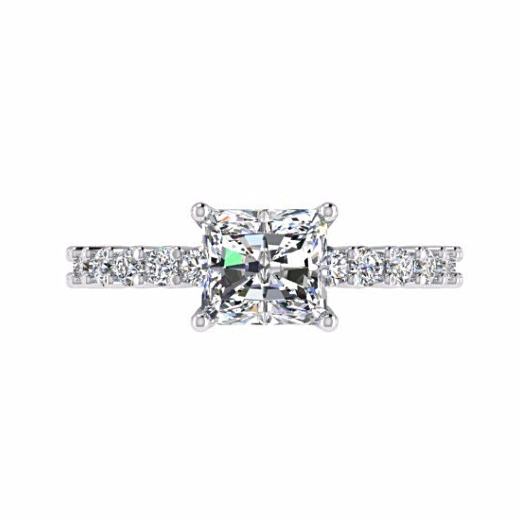 Princess Diamond Engagement Ring with Side Stones 18K Gold - Thenetjeweler