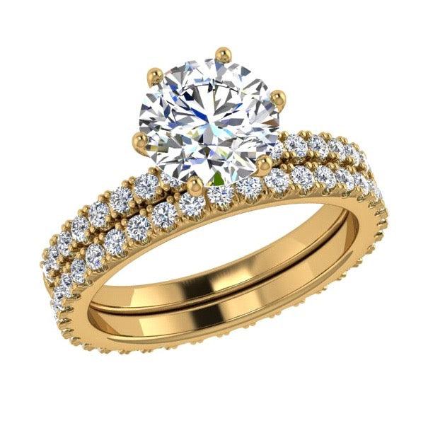 Round Diamond Side Stone Engagement and Eternity Ring Set 18K Gold - Thenetjeweler