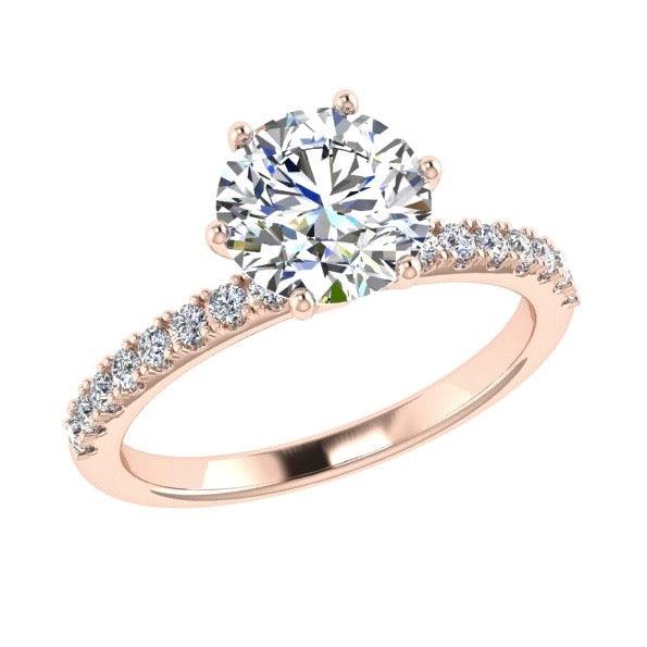 Round Diamond Side Stone Engagement and Eternity Ring Set 18K Gold - Thenetjeweler