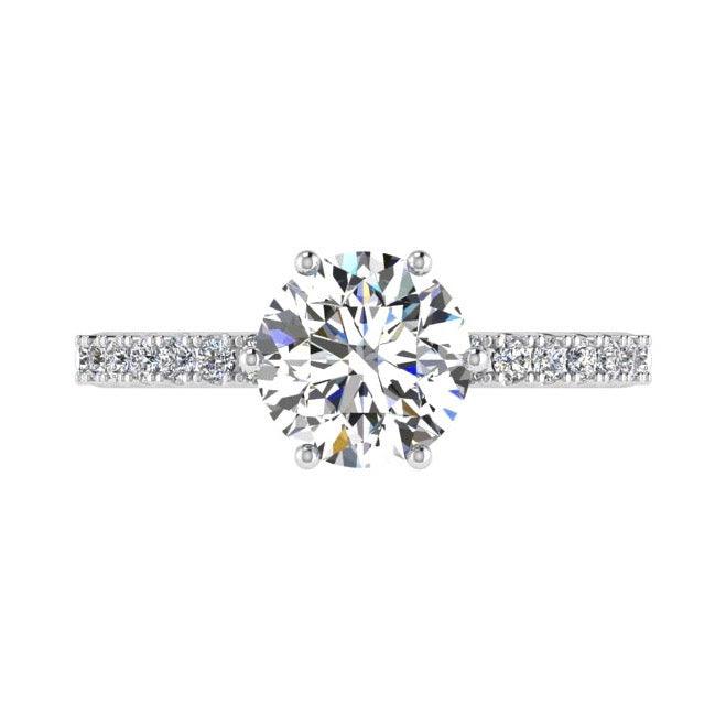 Round Diamond Side Stone Engagement and Eternity Ring Set 18K Gold - Thenetjeweler