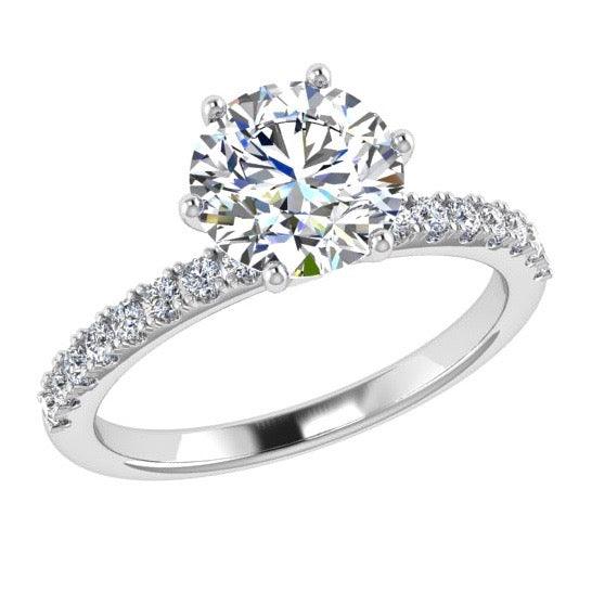 Round Diamond Side Stone Engagement and Eternity Ring Set 18K Gold - Thenetjeweler