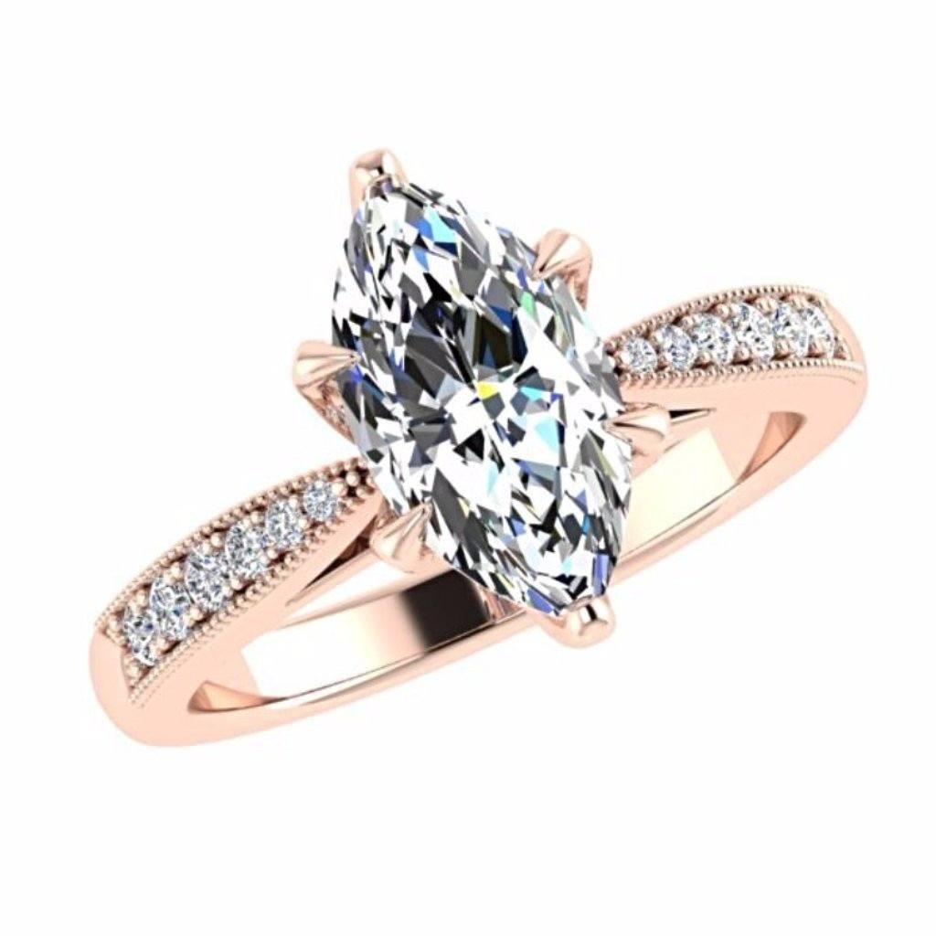 Marquise Diamond Engagement Ring 18K White Gold Setting 12 Side Stones - Thenetjeweler