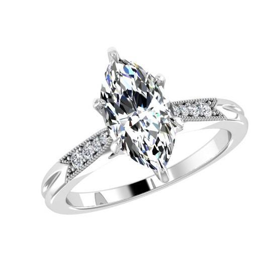 Marquise Diamond Engagement Ring 18K White Gold Setting 8 Side Stones - Thenetjeweler