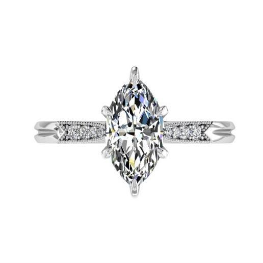 Marquise Diamond Engagement Ring 18K White Gold Setting 8 Side Stones - Thenetjeweler