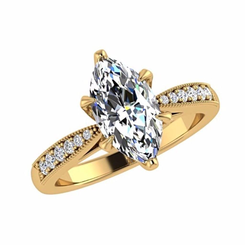 Marquise Diamond Engagement Ring 18K White Gold Setting 12 Side Stones - Thenetjeweler