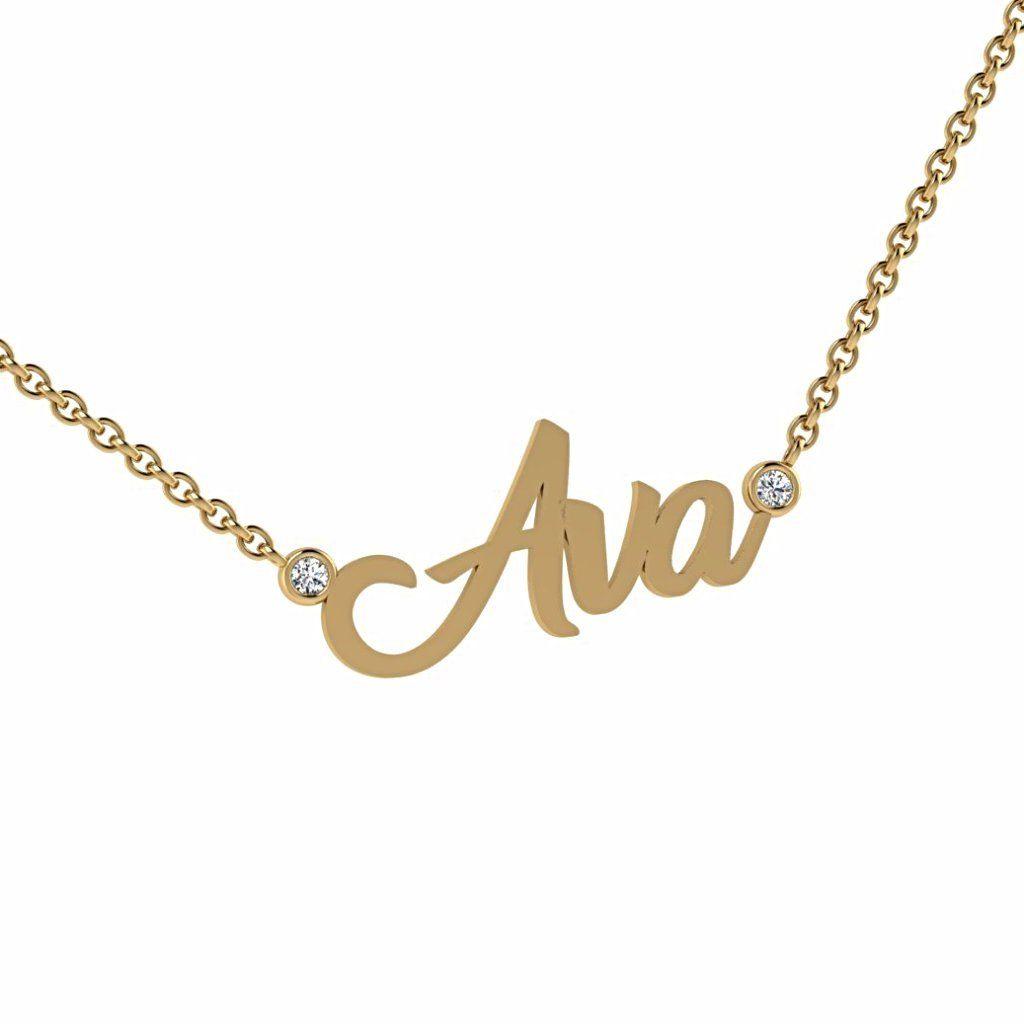 Personalized Name Necklace with Diamonds Ava 14K Gold - Thenetjeweler