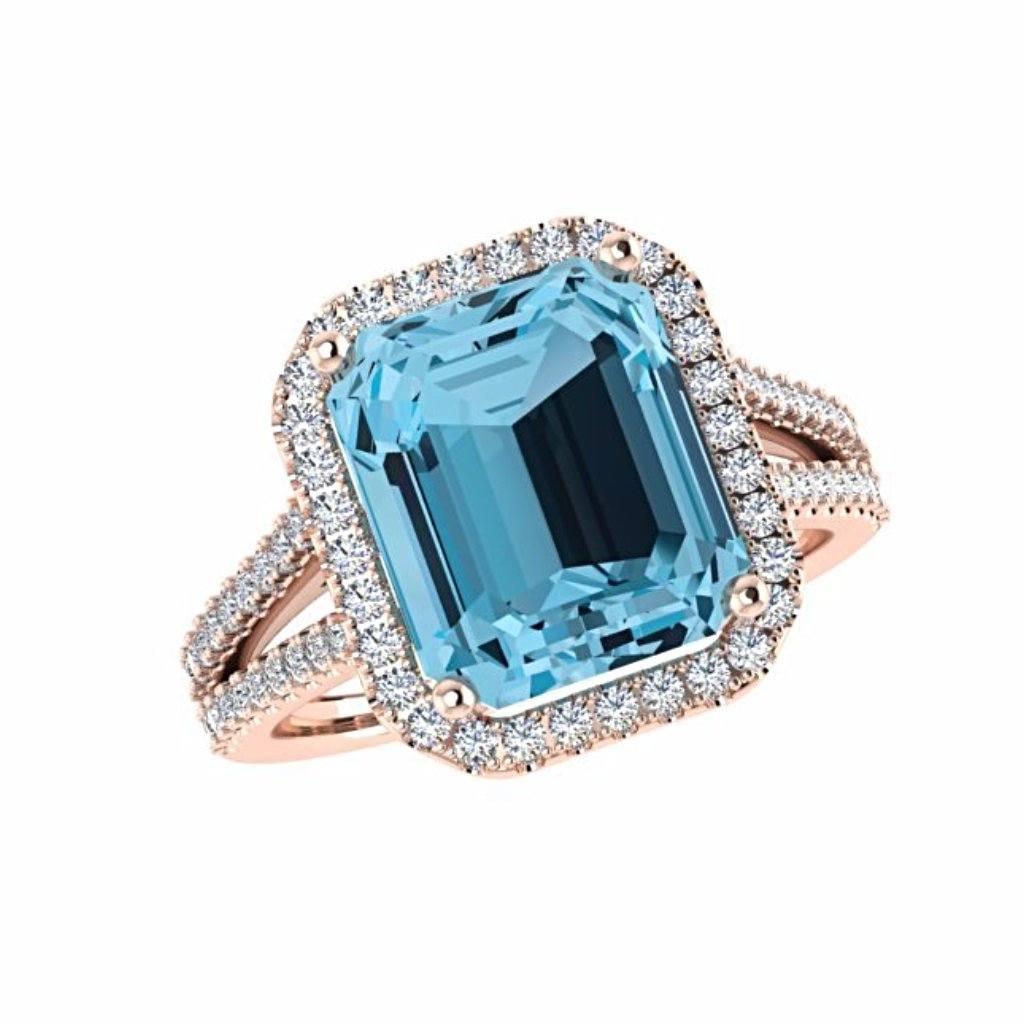 Blue Topaz Diamond Halo Ring 14K Gold - Thenetjeweler