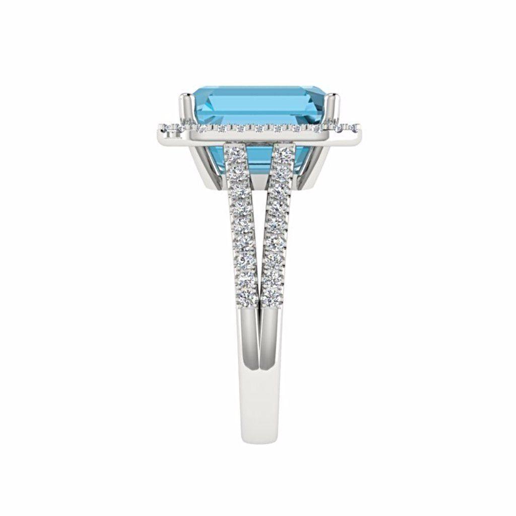 Blue Topaz Diamond Halo Ring 14K Gold - Thenetjeweler