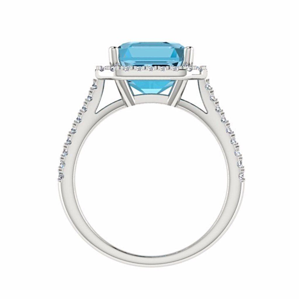 Blue Topaz Diamond Halo Ring 14K Gold - Thenetjeweler