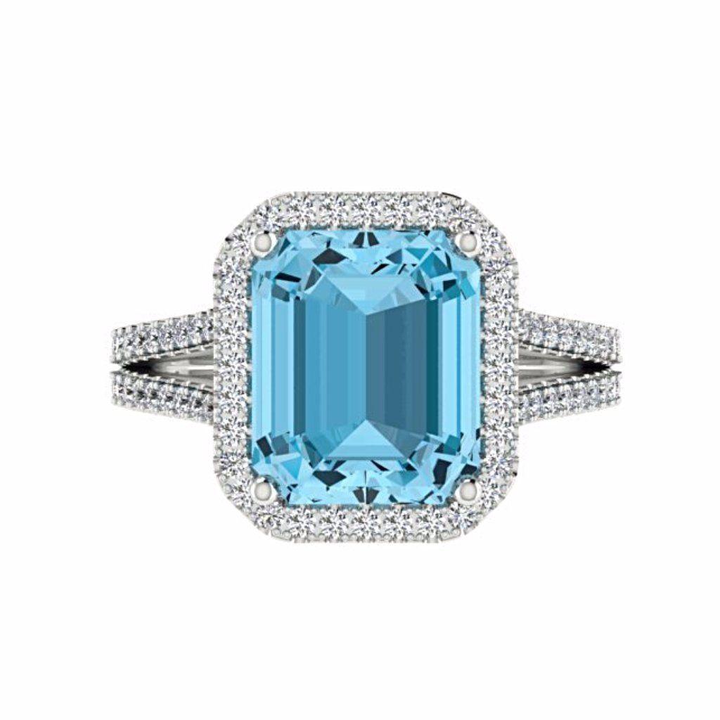 Blue Topaz Diamond Halo Ring 14K Gold - Thenetjeweler