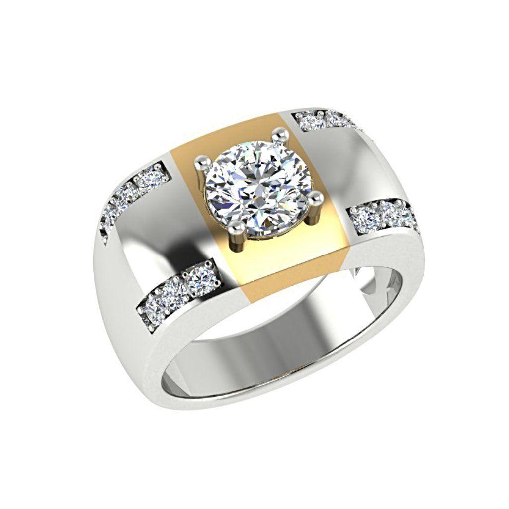 Two Tone Wide Diamond Ring 14K Yellow and White Gold - Thenetjeweler