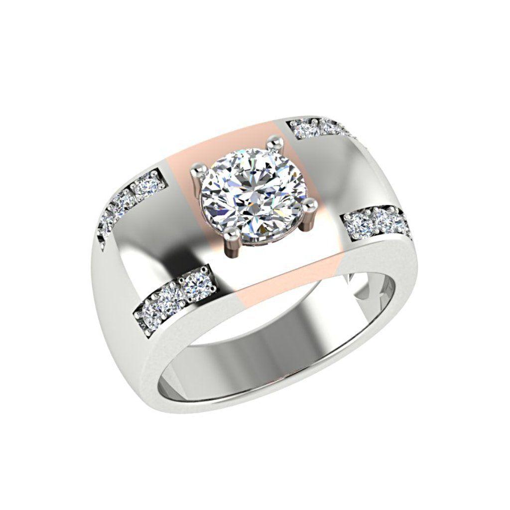 Two Tone Wide Diamond Ring 14K Yellow and White Gold - Thenetjeweler