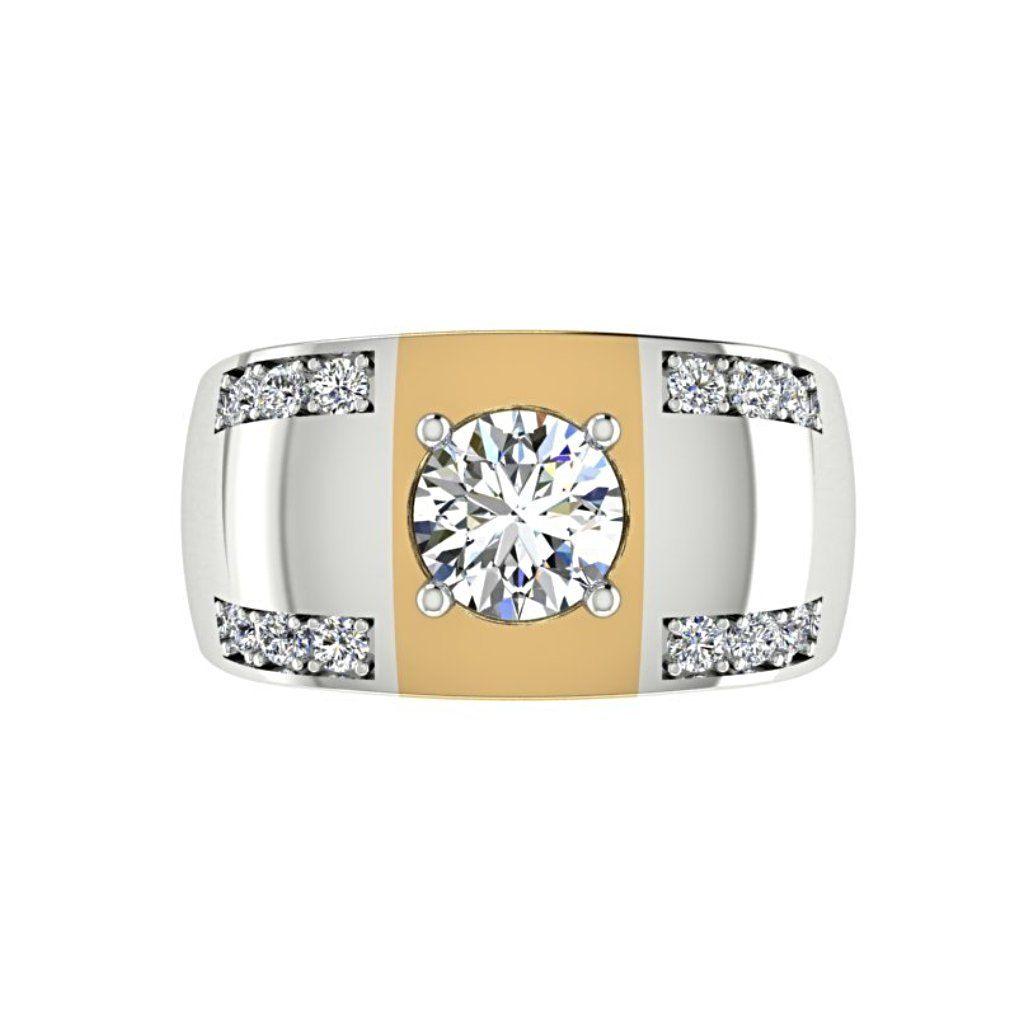 Two Tone Wide Diamond Ring 14K Yellow and White Gold - Thenetjeweler