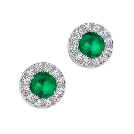 Emerald Stud Earrings Diamond Halo 18K Gold - Thenetjeweler