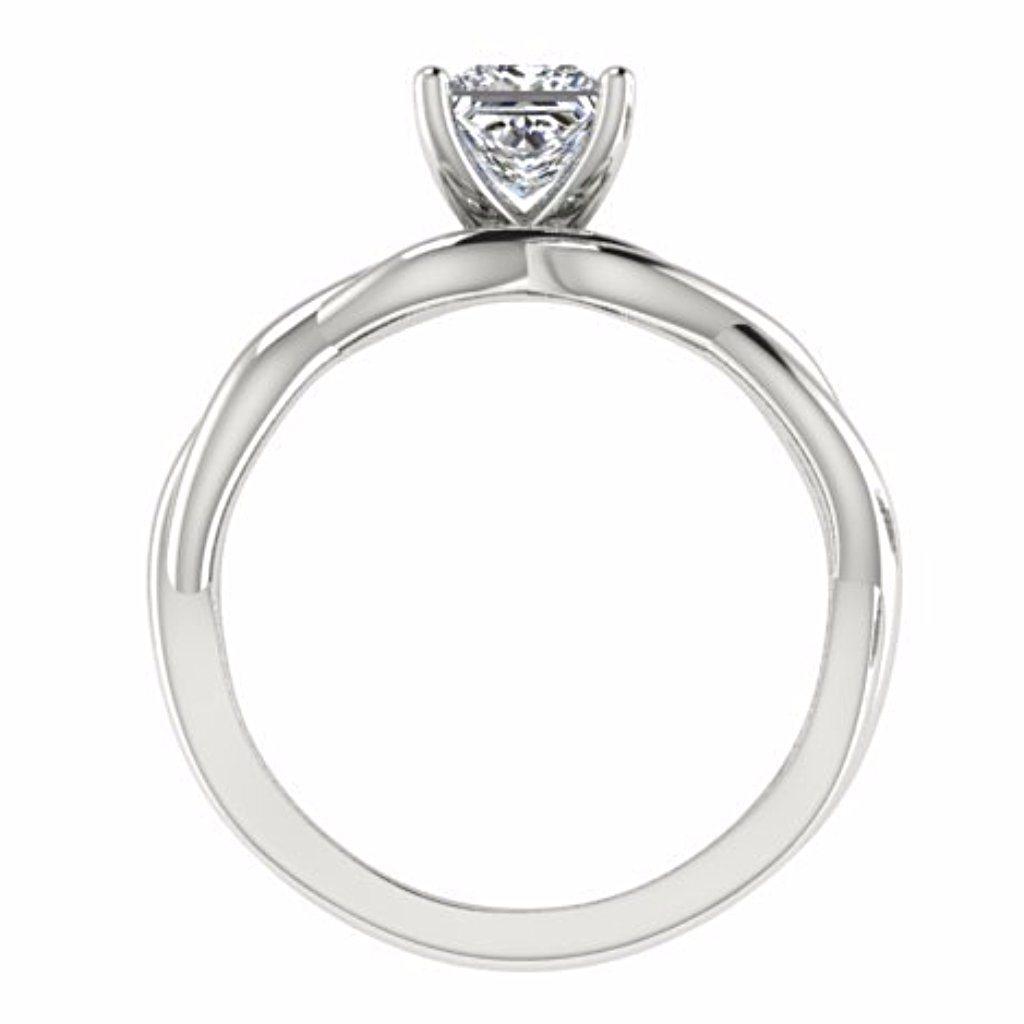 Princess Cut Twist Band Solitaire Engagement Ring Set 18K White Gold - Thenetjeweler