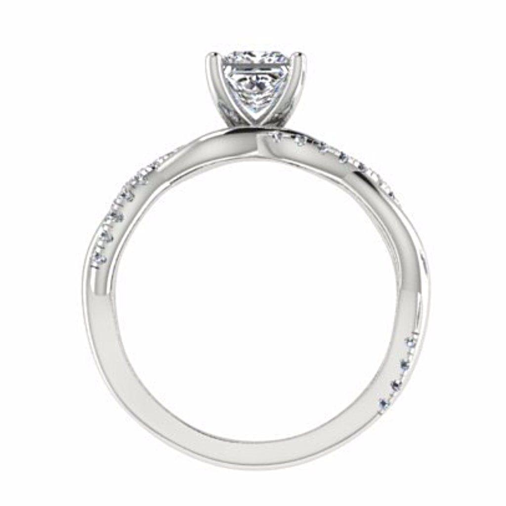 Princess Cut Twist Band Side Stone Engagement Ring Set 18K White Gold - Thenetjeweler