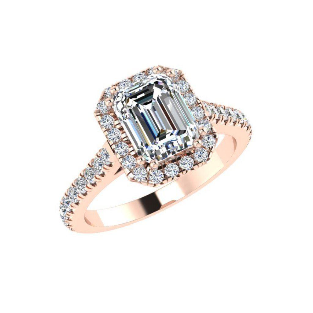 Emerald Cut Diamond Halo Engagement Ring with Side Stones 18K Gold (0.36 ct.tw.) - Thenetjeweler