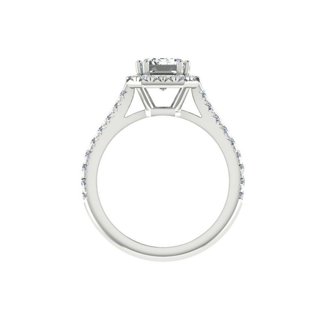 Emerald Cut Diamond Halo Engagement Ring with Side Stones 18K Gold (0.36 ct.tw.) - Thenetjeweler