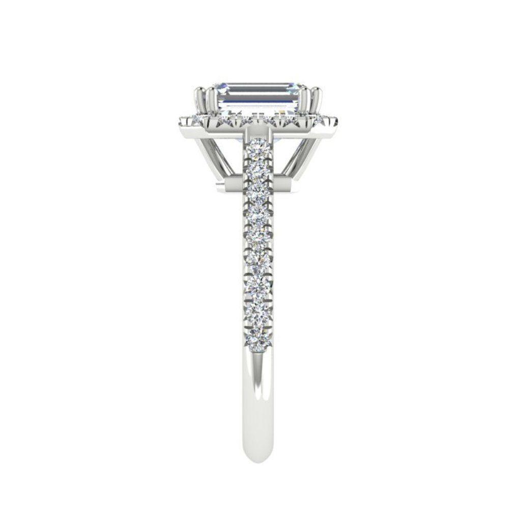 Emerald Cut Diamond Halo Engagement Ring with Side Stones 18K Gold (0.36 ct.tw.) - Thenetjeweler