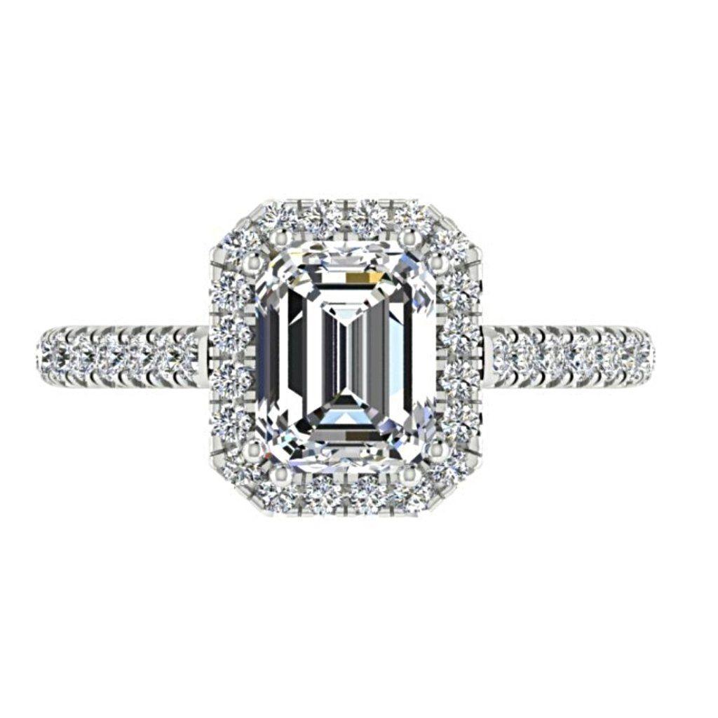 Emerald Cut Diamond Halo Engagement Ring with Side Stones 18K Gold (0.36 ct.tw.) - Thenetjeweler