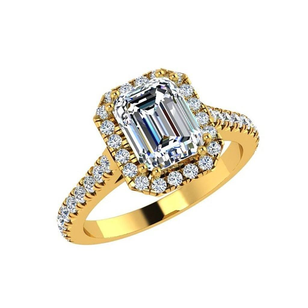 Emerald Cut Diamond Halo Engagement Ring with Side Stones 18K Gold (0.36 ct.tw.) - Thenetjeweler