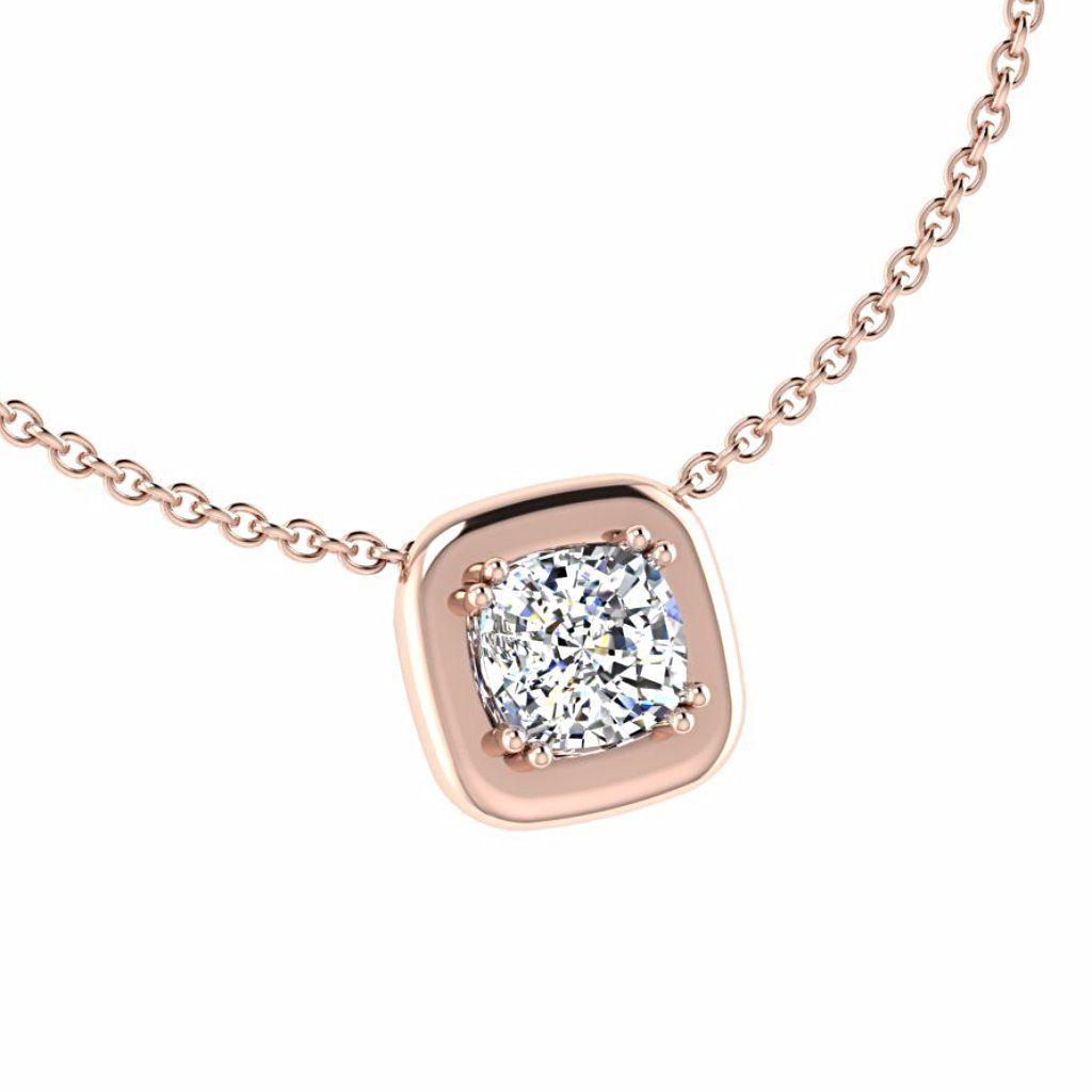 Cushion Diamond Solitaire Pendant 14K Gold - Thenetjeweler