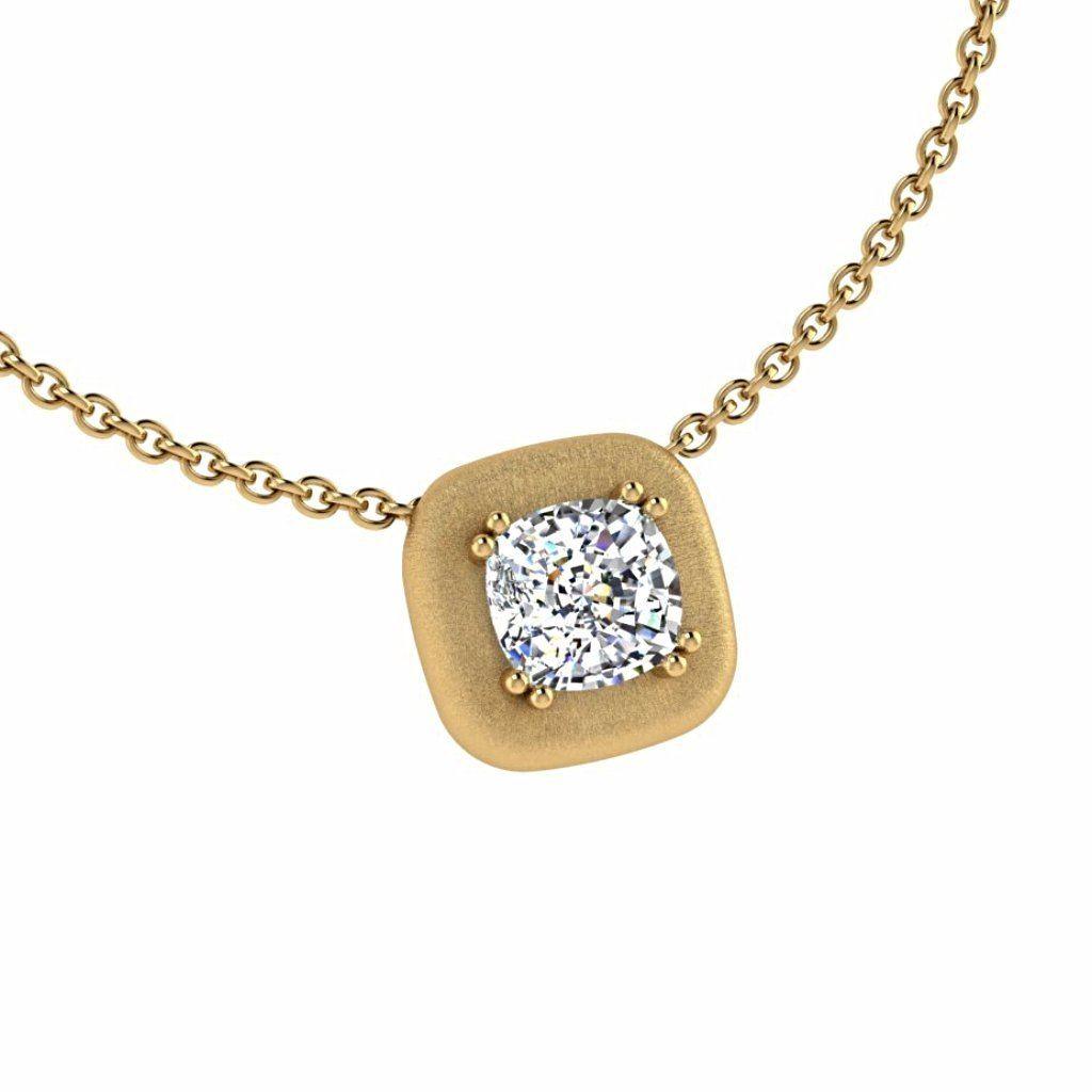 Cushion Diamond Solitaire Pendant 14K Gold - Thenetjeweler
