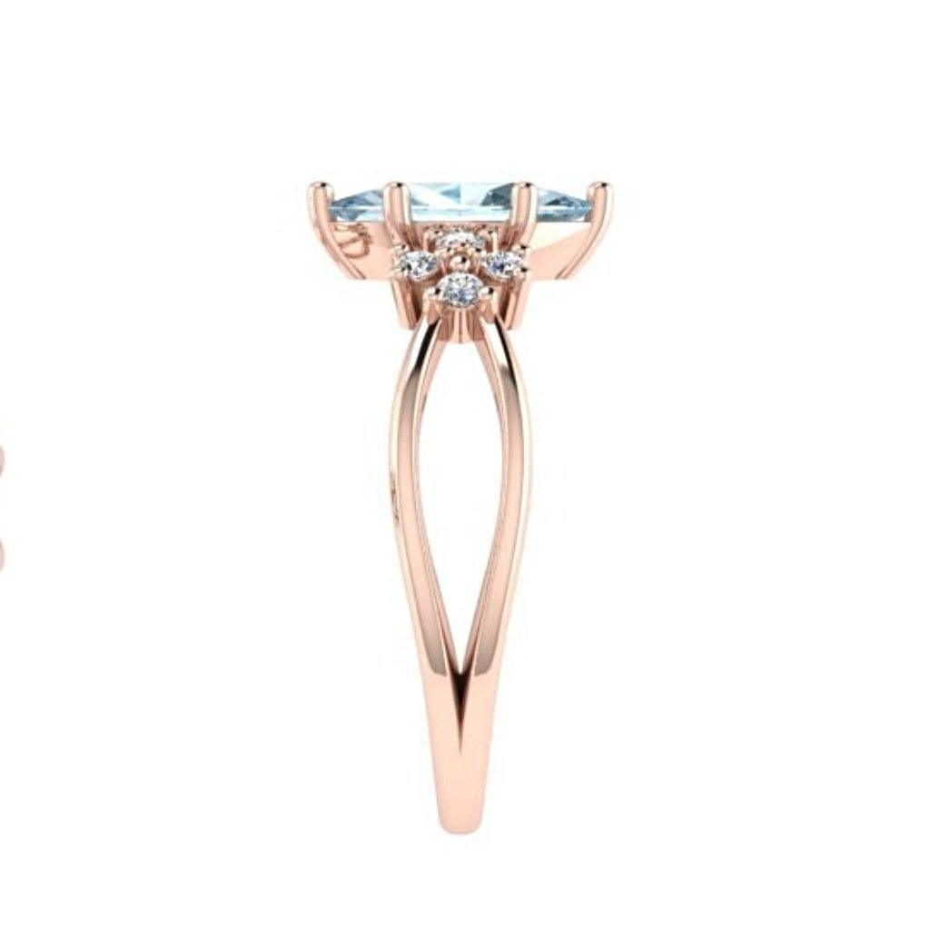 Marquise Blue Topaz Diamond Split Shank Ring 18K Pink Gold - Thenetjeweler