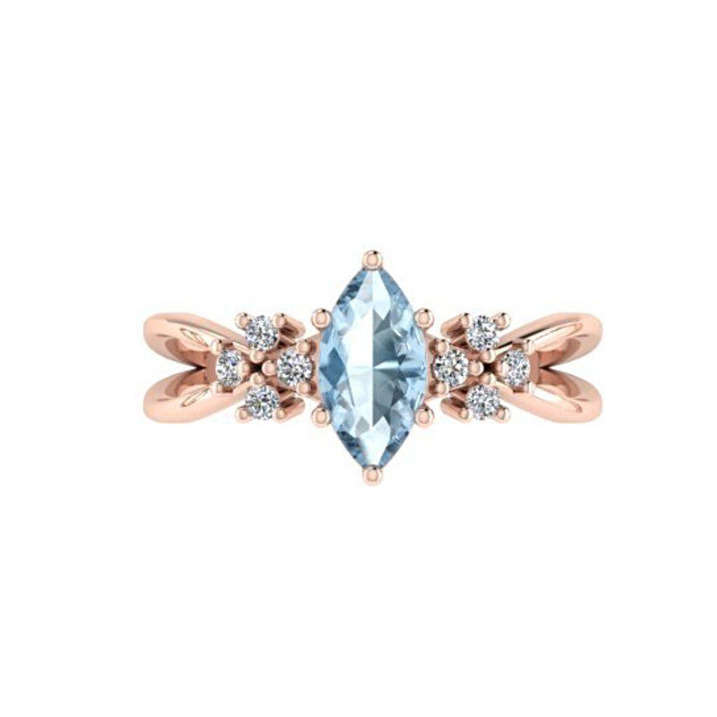 Trillion Blue Topaz and Diamond 18K Pink Gold - Thenetjeweler