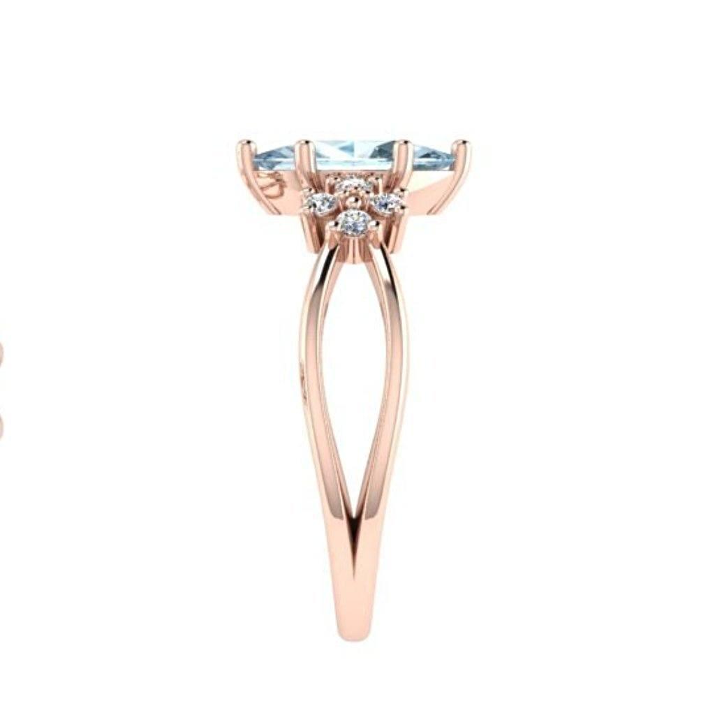 Trillion Blue Topaz and Diamond 18K Pink Gold - Thenetjeweler