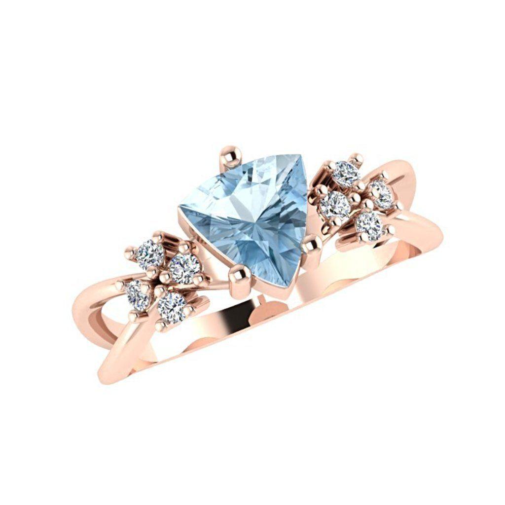 Trillion Blue Topaz and Diamond 18K Pink Gold - Thenetjeweler