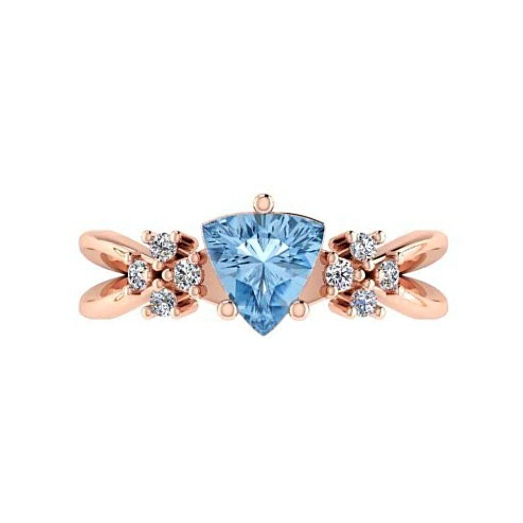Trillion Blue Topaz and Diamond 18K Pink Gold - Thenetjeweler