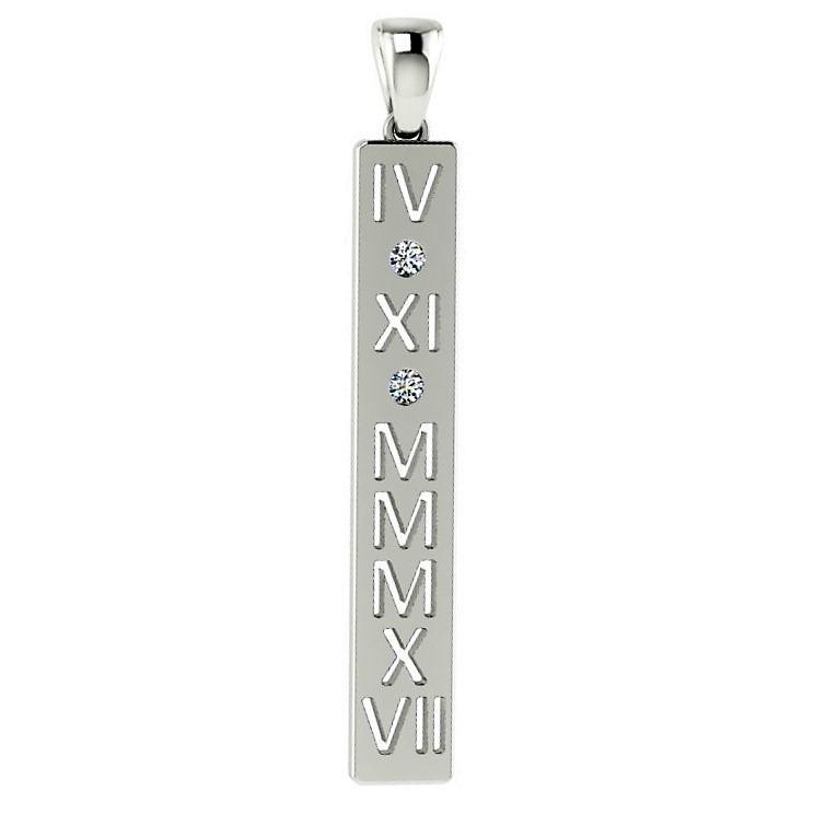 Diamond Personalized Roman Numerals Bar Pendant - Thenetjeweler