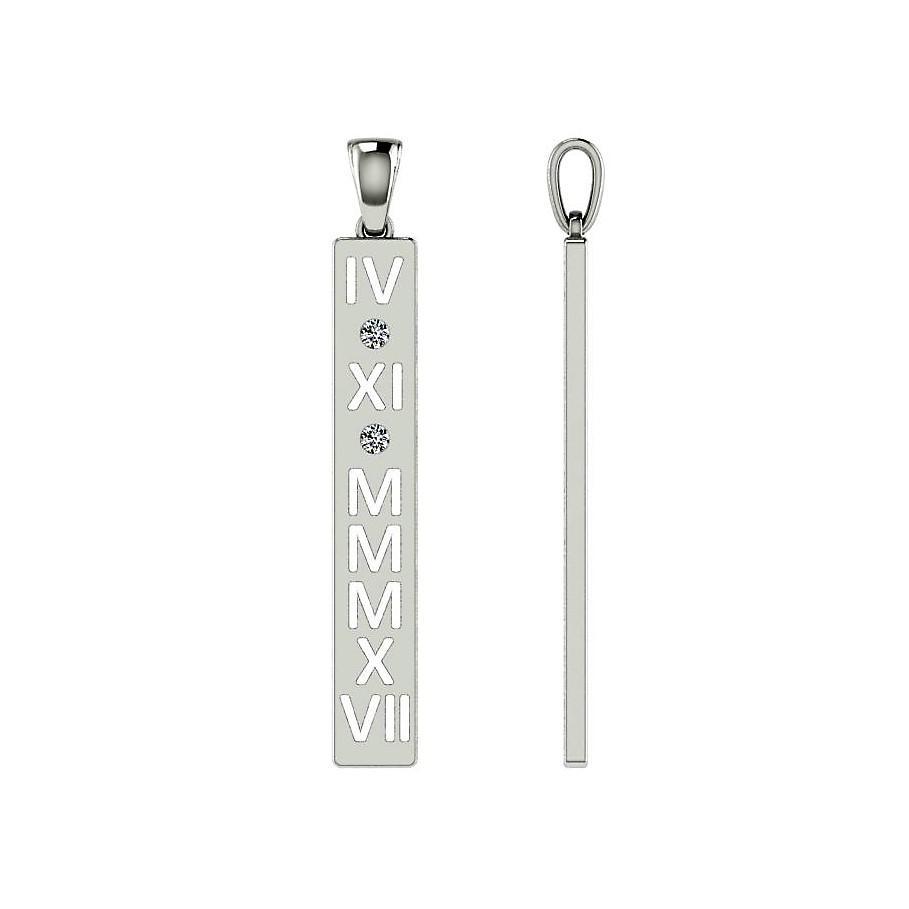 Diamond Personalized Roman Numerals Bar Pendant - Thenetjeweler