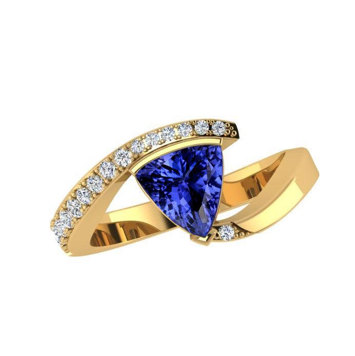 Trillion Cut Gemstone and Diamond Ring 14K Gold - Thenetjeweler