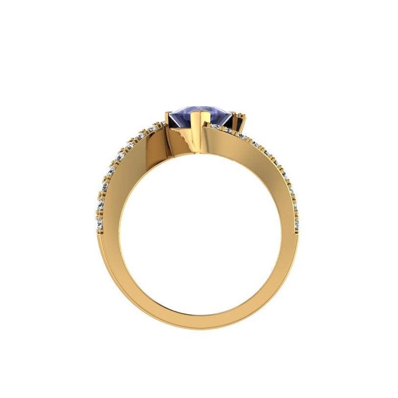 Trillion cut Tanzanite and Diamond Ring Yellow Gold - Thenetjeweler