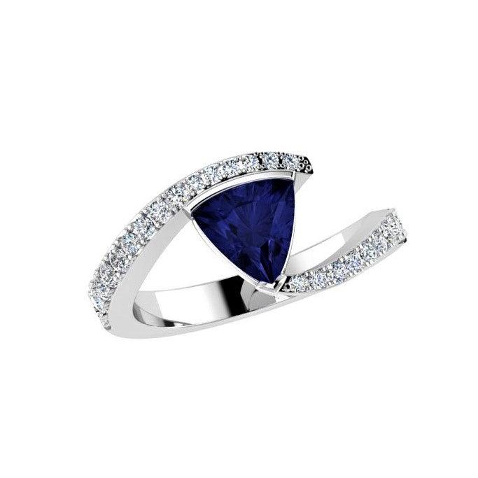 Trillion cut Tanzanite and Diamond Ring Yellow Gold - Thenetjeweler