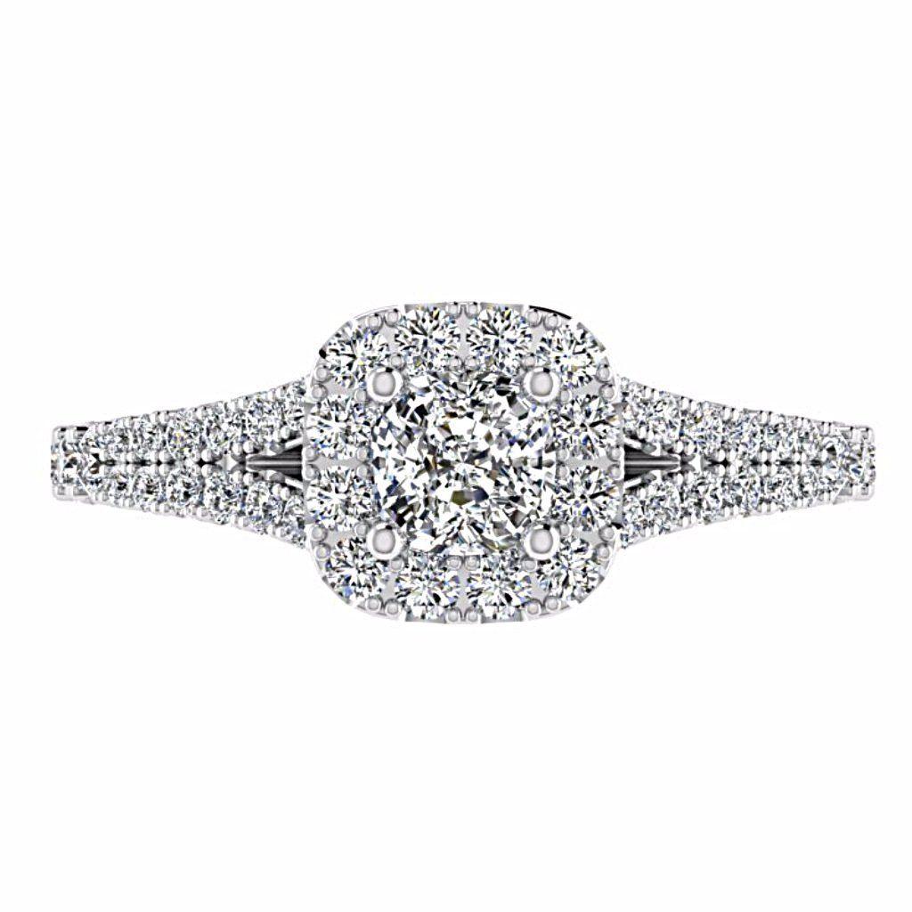 Round Diamond Cushion Halo Side Stone Engagement Ring 18K Gold - Thenetjeweler
