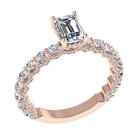 Emerald Cut Diamond Engagement Ring with Side Stones 18K Gold - Thenetjeweler