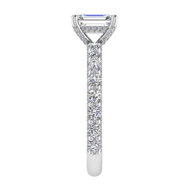 Emerald Cut Diamond Engagement Ring with Side Stones 18K Gold - Thenetjeweler