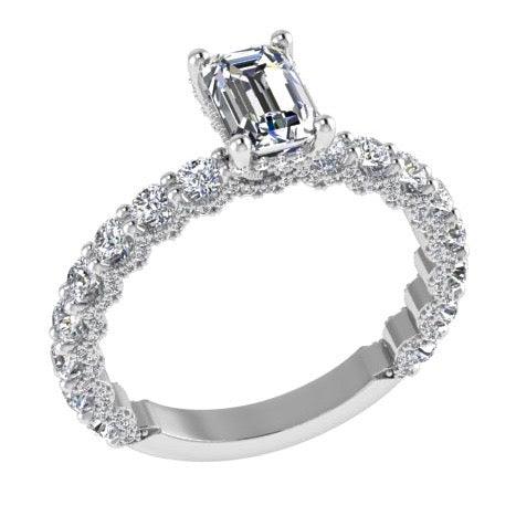 Emerald Cut Diamond Engagement Ring with Side Stones 18K Gold - Thenetjeweler