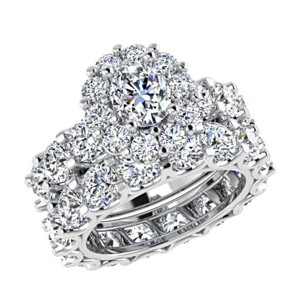 Oval Halo Diamond Ring and Eternity Set 18K Gold - Thenetjeweler