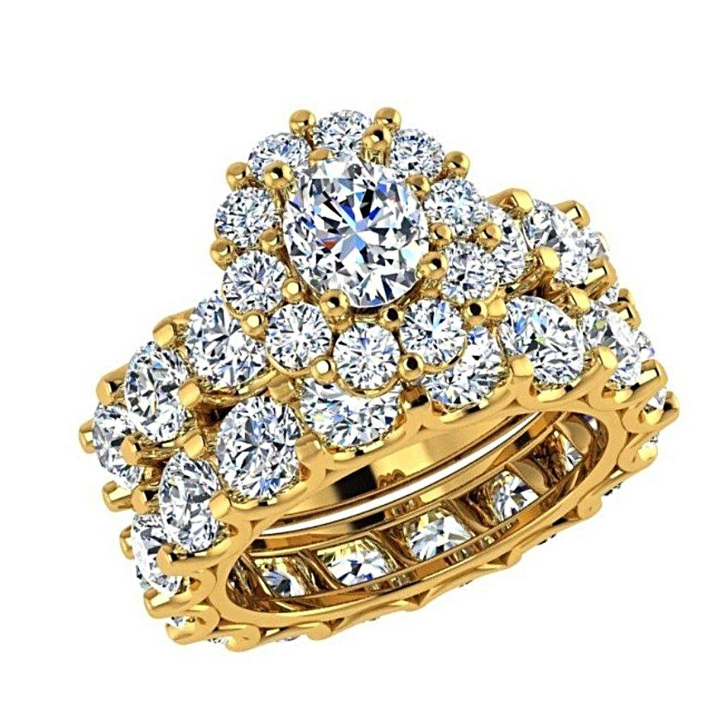 Oval Halo Diamond Ring and Eternity Set 18K Gold - Thenetjeweler