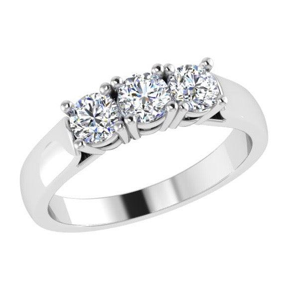 Round Three Stone Diamond Engagement Ring 18K Gold (0.90 ct.t.w). - Thenetjeweler