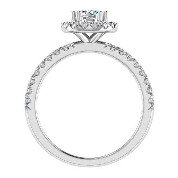 Halo Diamond Engagement Ring & Eternity Band Set 18K Gold - Thenetjeweler