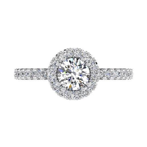 Halo Diamond Engagement Ring & Eternity Band Set 18K Gold - Thenetjeweler