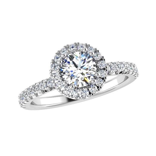 Halo Diamond Engagement Ring & Eternity Band Set 18K Gold - Thenetjeweler